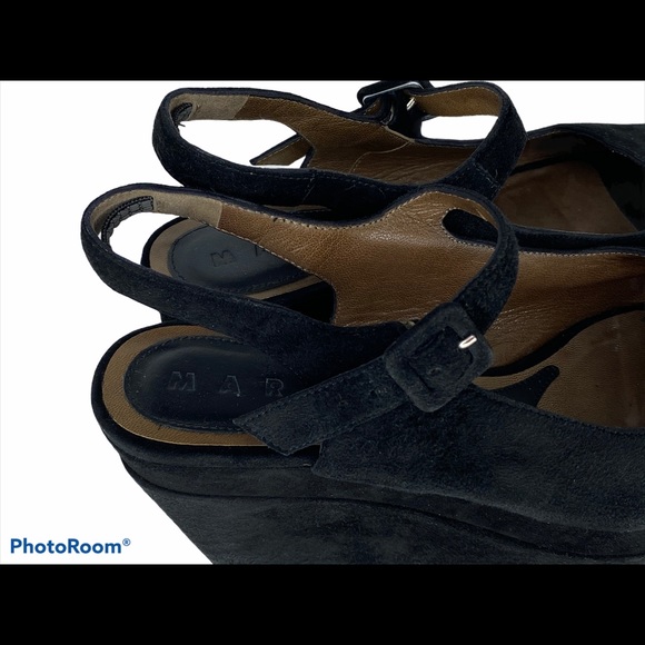 Marni Black Suede Platform PeepToe Slingback Wedge - Picture 2 of 11